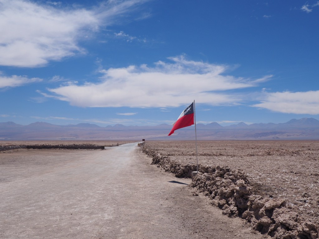 Salzwüste Atacamawüste Flamingo Chileflagge